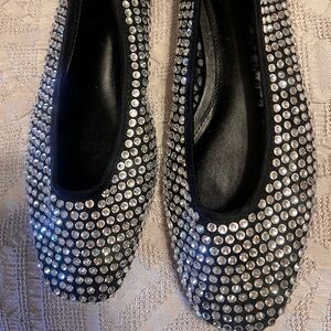 Mango mesh and rhinestone ballet flats